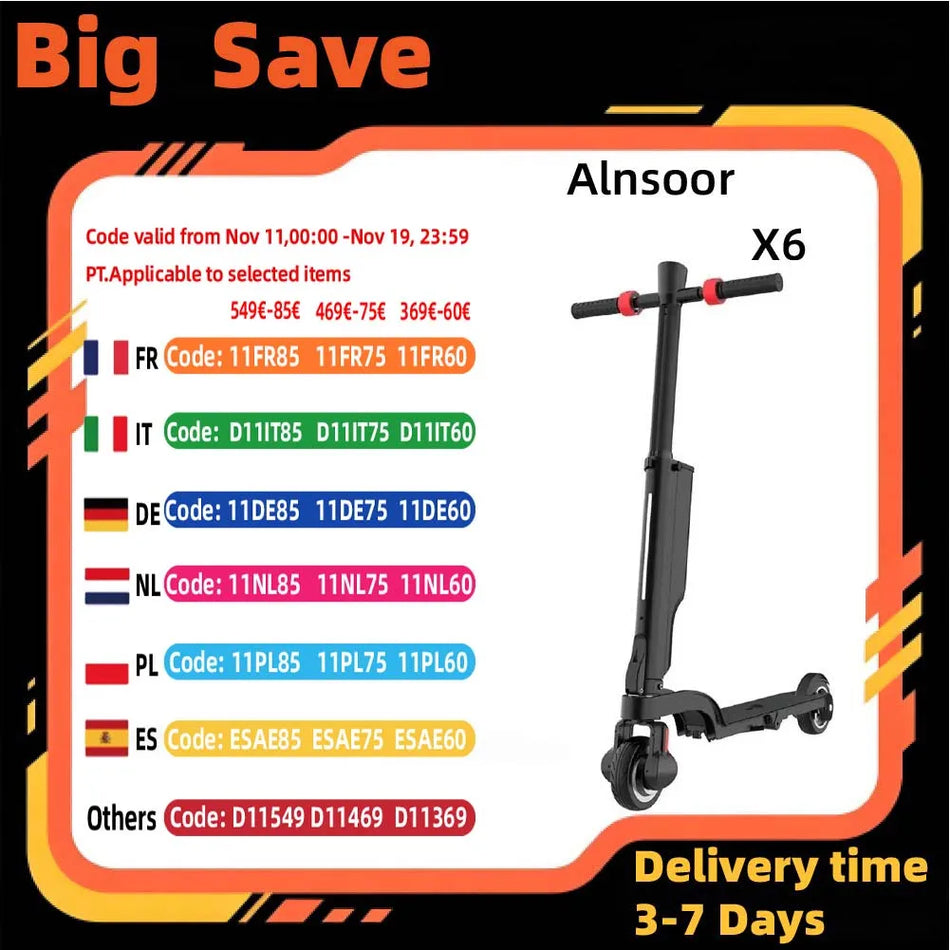 Alnsoor X6 Πόλης Ηλεκτρικό Σκούτερ με 500W Μοτέρ, 36V Μπαταρία