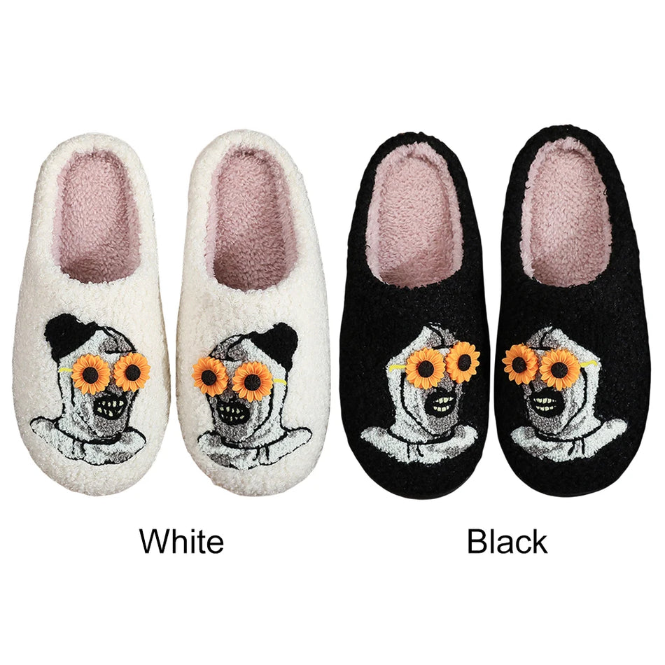 Chaussons d'intérieur en peluche Halloween clown effrayant