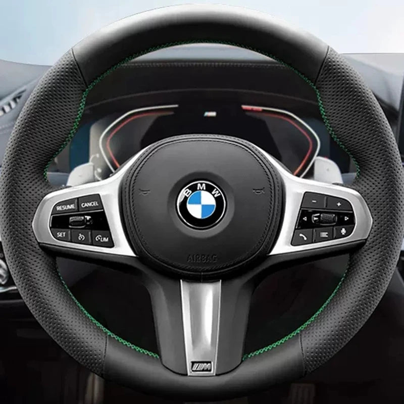 Housse de Volant Cousue à la Main en Cuir Noir pour BMW G30 G31 G32 G20 G21 G14 G15 G16 X3 G01 X4 G02 X5 G05