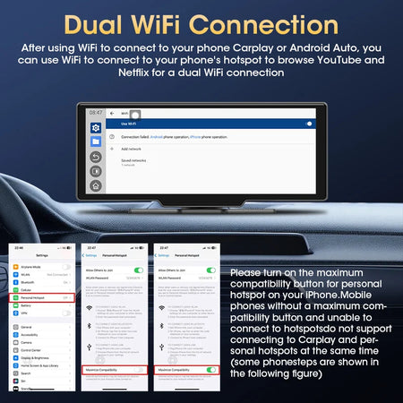 JMCQ Universal 10.26 Inch Android WIFI Car Multimedia Player &ndash; Wireless Carplay and Bluetooth Connectivity