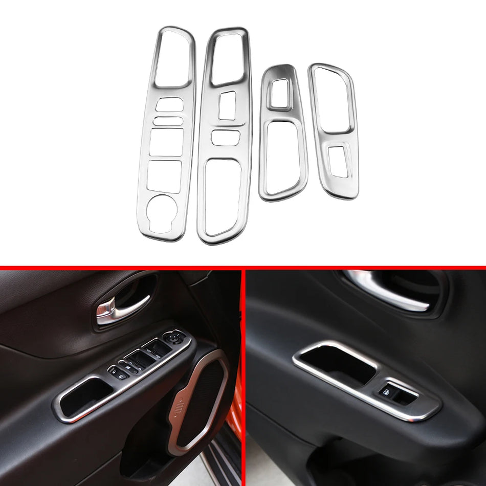 Window Lift Switch Panel Trim Cover Stickers for Jeep Renegade 2015-2023 Chrome Finish Interior Accent