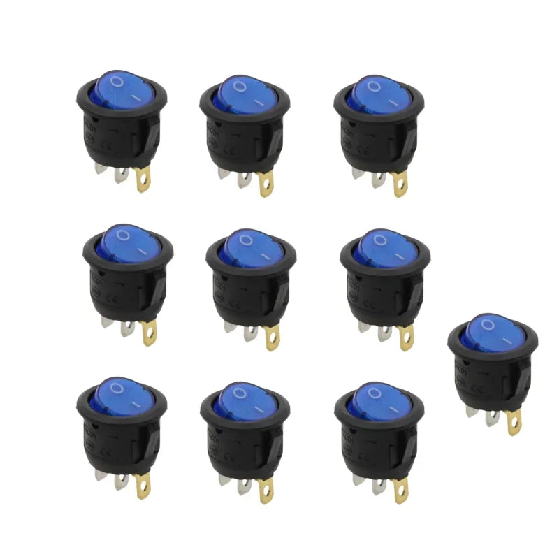 10Pcs KCD1 Rocker Switch &ndash; Illuminated Control for Dashboard Use Blue / DC 12V