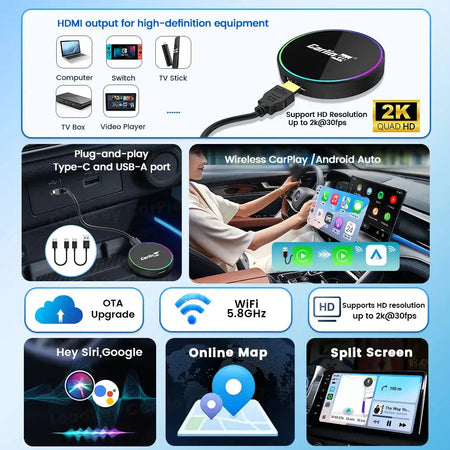 Carlinkit Wireless CarPlay Android Auto HDMI Adapter Pro