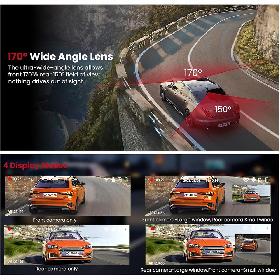 ACCEO Dash Cam 4K Front 2.5K Rear Dual &ndash; Night Vision