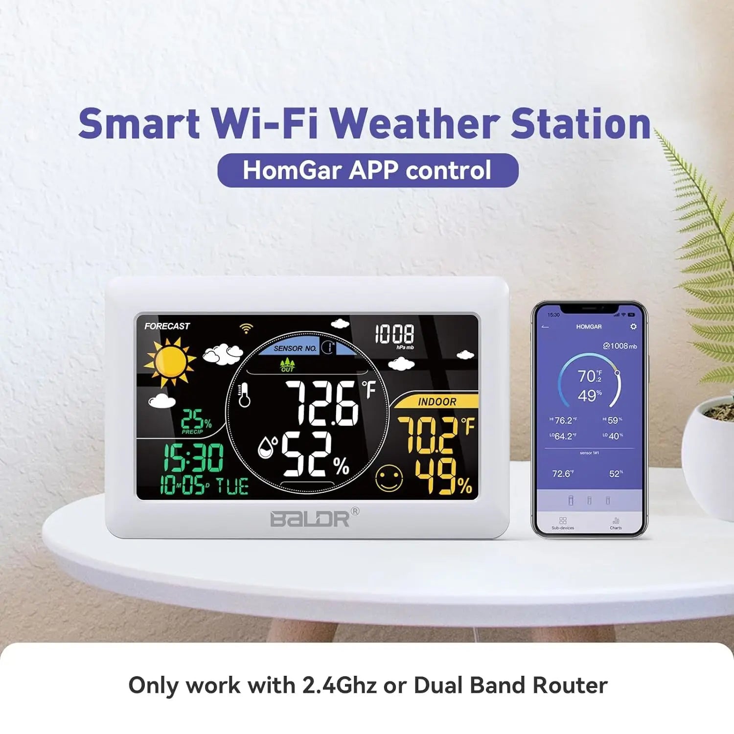BALDR WiFi Weather Station with App-Controlled Indoor/Outdoor Monitoring