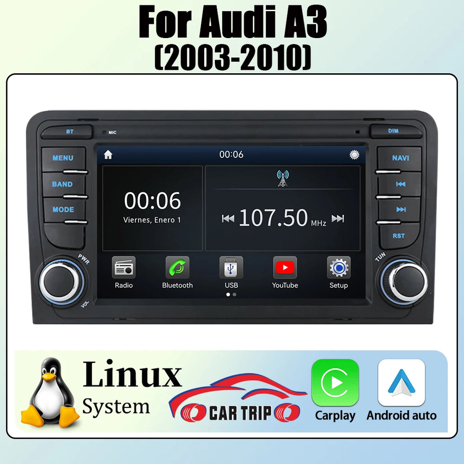 7'' Linux Wireless Carplay 2 Din Android BT5 Car Radio Multimedia GPS Navigation Audio For Audi A3 8P S3 2003-2010 RS3 Sportback