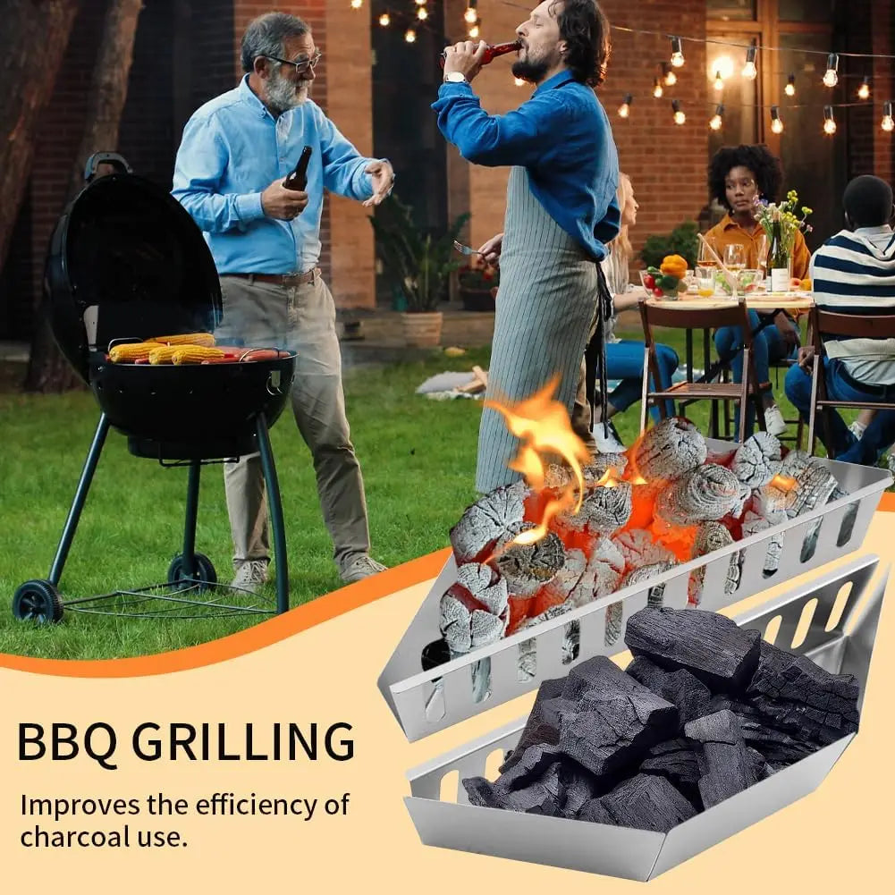Premium Stainless Steel BBQ Charcoal Grill Basket Holders - Set of 2