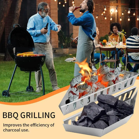 Premium Stainless Steel BBQ Charcoal Grill Basket Holders - Set of 2
