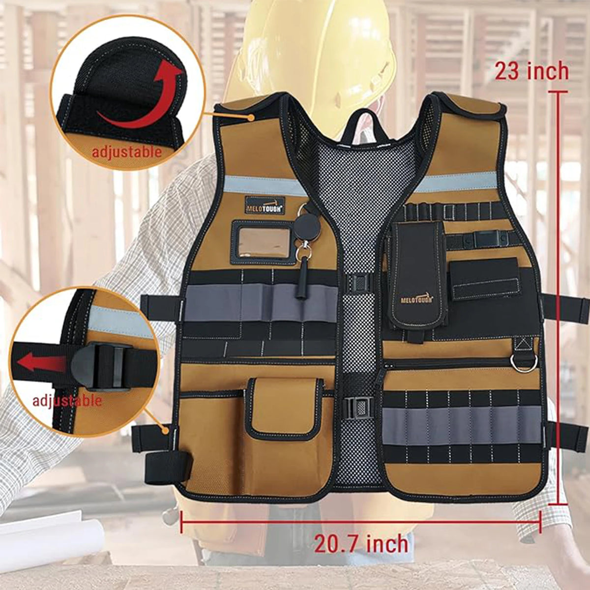MELOTOUGH Tool Vest &ndash; Adjustable Straps With Phone Holder