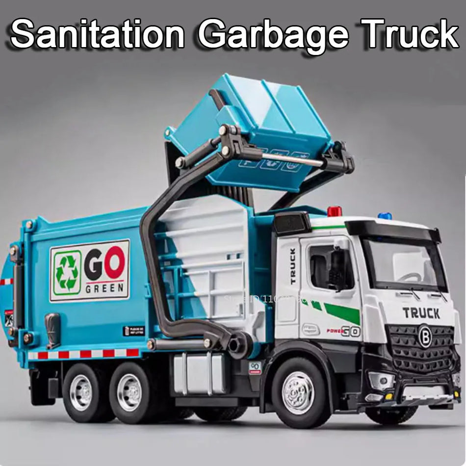 1:18 Model Toy Electric Sanitation Garbage Trucks Metal Diecast Alloy Crane Sound Light Doors Opened Engineering Vehicle Gifts