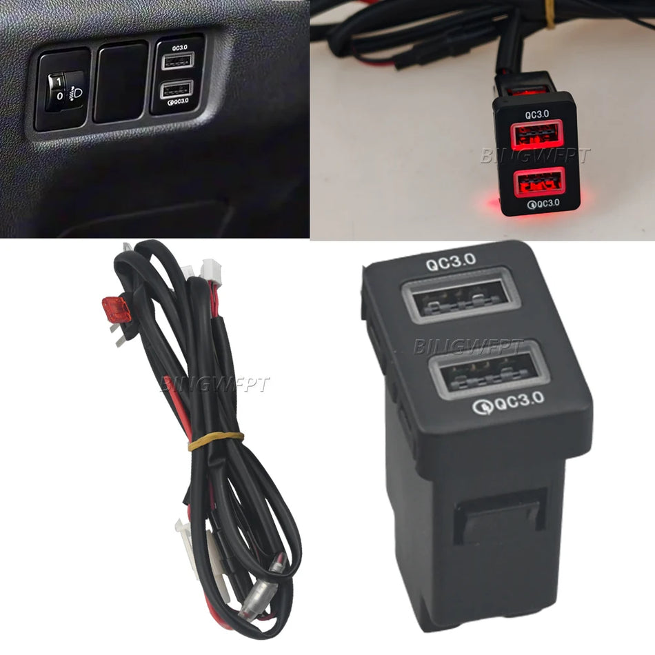 Soquete de Carregador de Carro com QC3.0 Tipo C PD USB para Mitsubishi Outlander