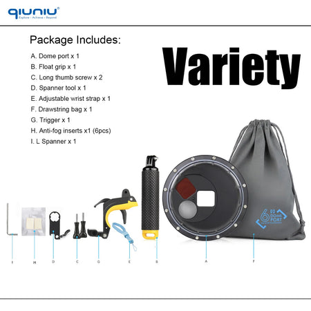 QIUNIU 45m Waterproof Dome Port for GoPro Hero 9-13 with Switchable Filters Variety