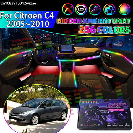 For Citroen C4 2005~2010 MK1 B5 2006 2007 RGB Car Interior Ambient Lights Strips Breathing Lighting Kit App Control LED strips by InterCyprus Trading Ltd