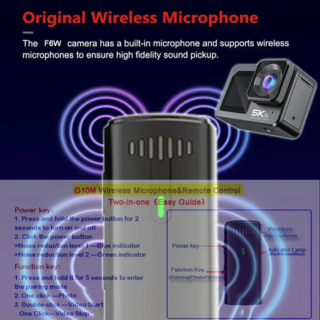 F6W Wireless Mic Action Camera &ndash; 5K Ultra High Definition with Dual Screen