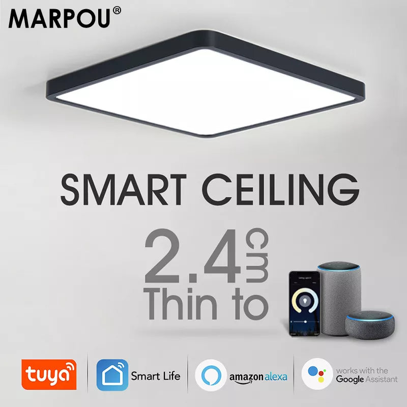 MARPOU Square Smart LED Ceiling Lamp 36W Tuya App Voice Control With Wifi Alexa/Google Dimmable Ceiling Lights for Living Room