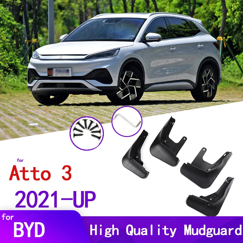4 vnt juodų ABS purvo apsaugų BYD Atto 3 & Yuan Plus EV