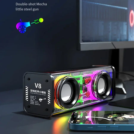 Transparent TWS Bluetooth Speaker 5.0 with Double Bass Diaphragm, RGB Lights, and Dual Subwoofer for Party Music