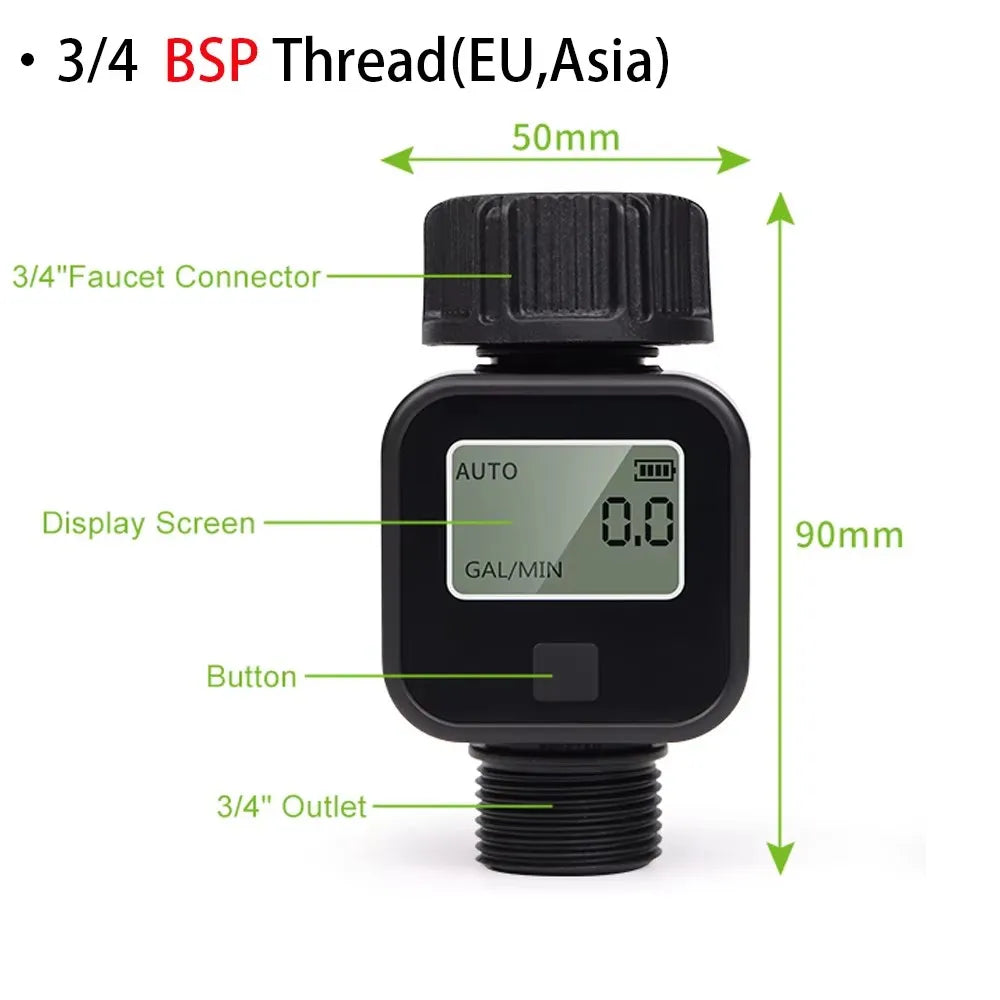Digital Water Flow Meter IP5X 3/4 Inch &ndash; Efficient Flow UK version Black