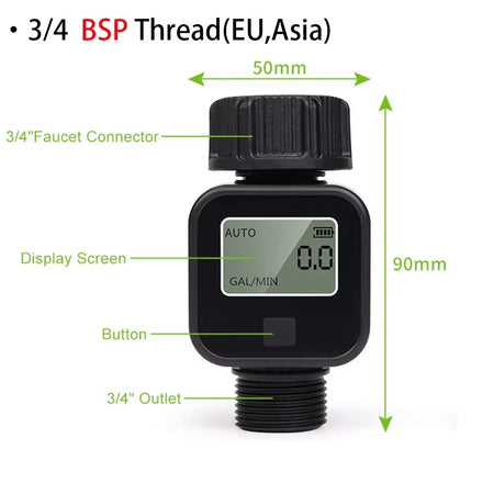 Digital Water Flow Meter IP5X 3/4 Inch &ndash; Efficient Flow UK version Black