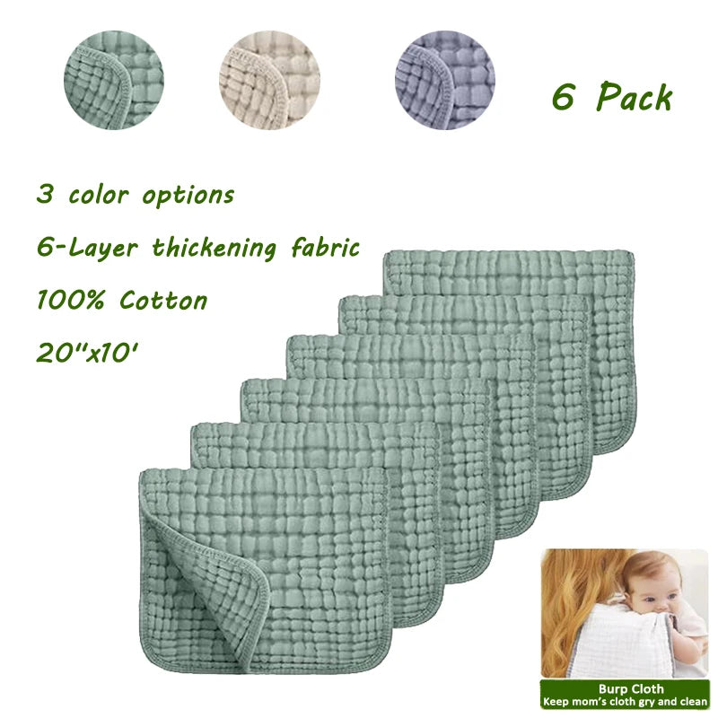 100% хлопковая марлевая пеленка для отрыгивания, 6 штук, 20x10, очень мягкие детские полотенца