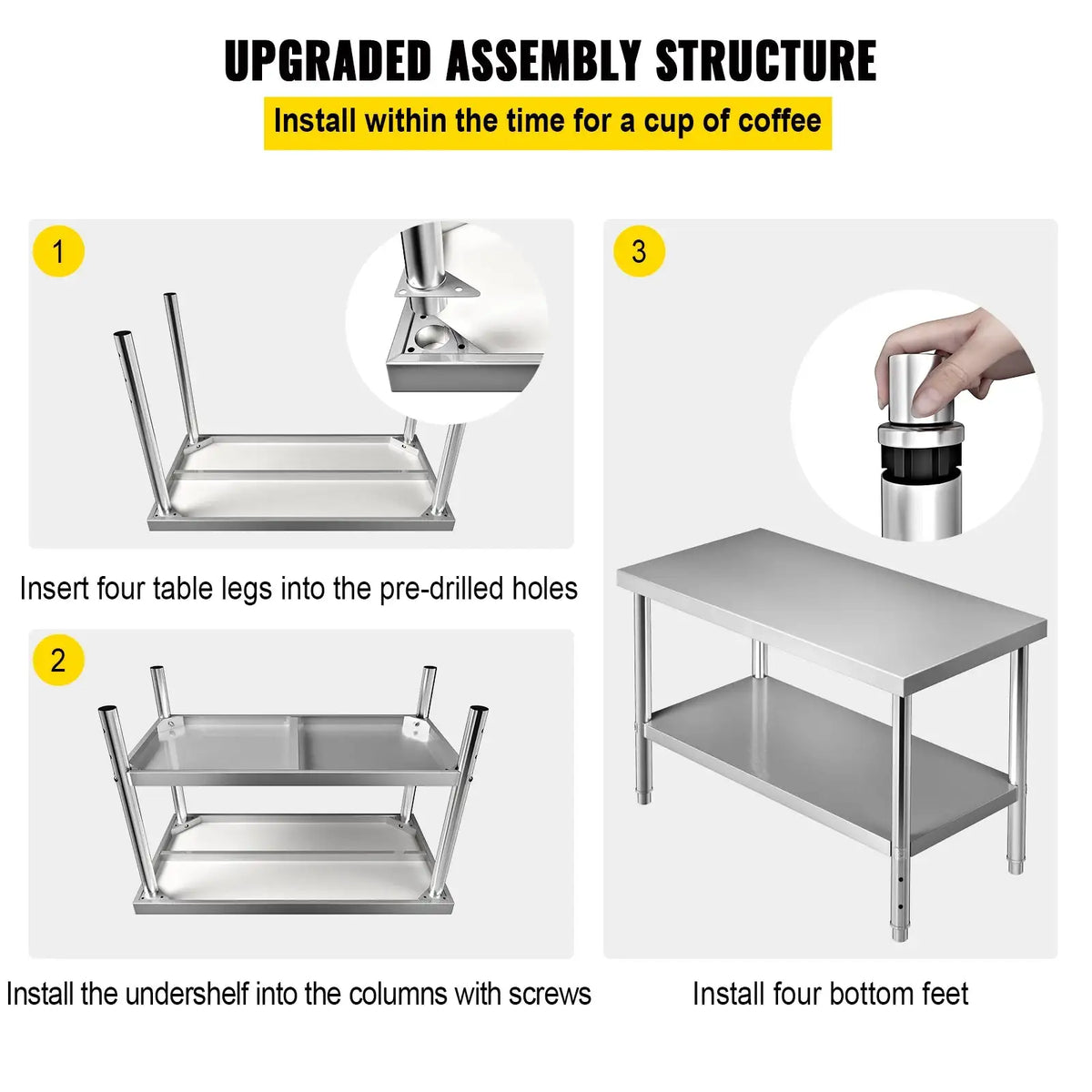 Stainless Steel Prep Table 550lb Load Adjustable Shelf