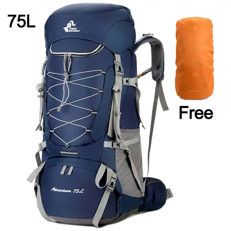 75L Camping Backpack &ndash; Rain Cover Included For All Weather Deep Blue