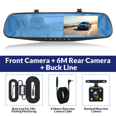 Dashcam 4.3Inch 1080P IPS Car DVR Mirror - Dual Lens A08 With 6M RCC-BL / 32G