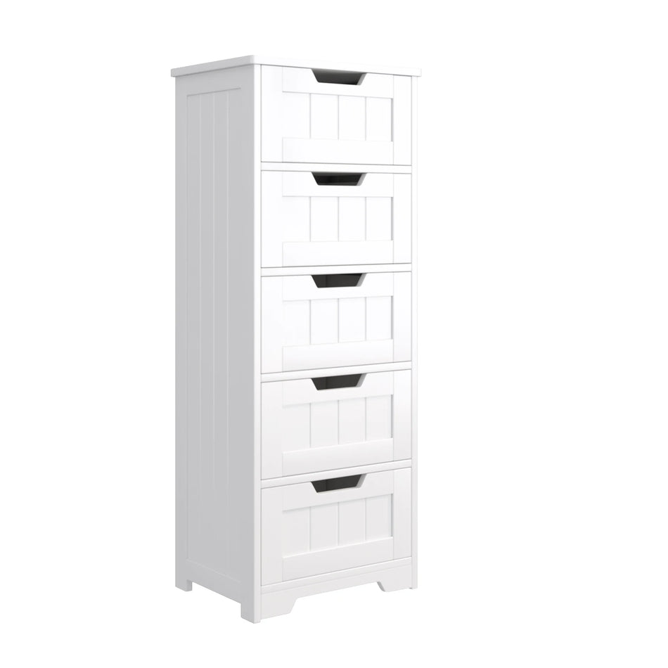 Getone White Free Standing Bathroom Cabinet With 5 Drawers