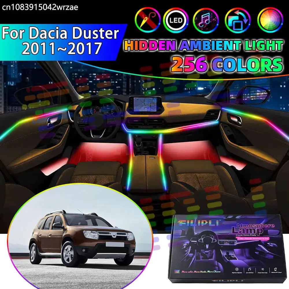 For Dacia Duster 2011~2017 MK1 HS 2012 2013 RGB Car Interior Ambient Lights Strips Breathing Lighting Kit App Control LED strips by InterCyprus Trading Ltd