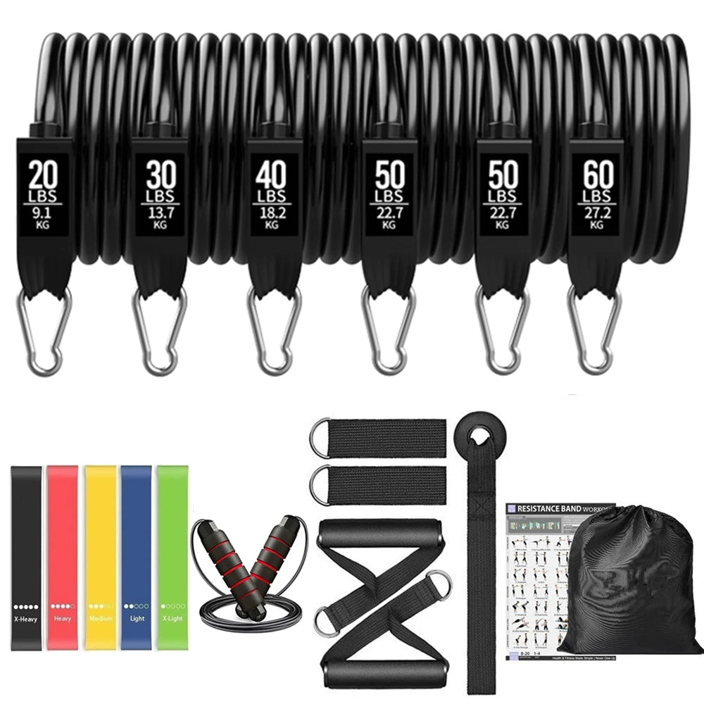 Workout Bar Fitness Resistance Bands Set &ndash; Versatile At Home 250lbs-19pcs