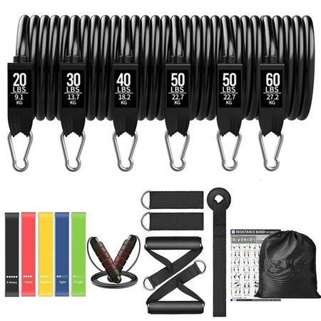 Workout Bar Fitness Resistance Bands Set &ndash; Versatile At Home 250lbs-19pcs