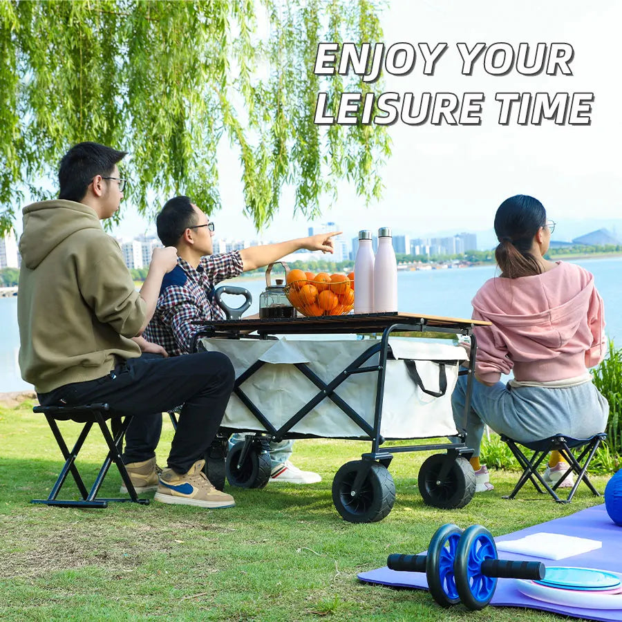 Collapsible Folding Utility Beach Cart Wagon - Heavy Duty Portable Garden &amp; Camping Trolley