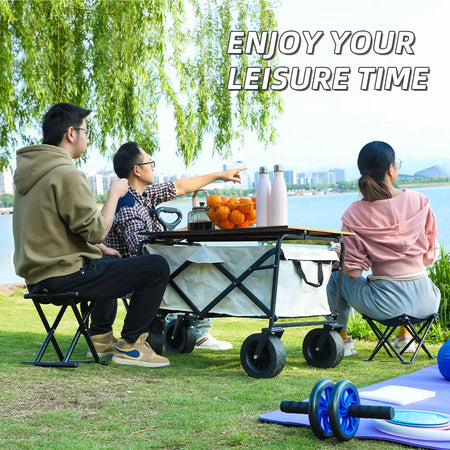 Collapsible Folding Utility Beach Cart Wagon - Heavy Duty Portable Garden &amp; Camping Trolley