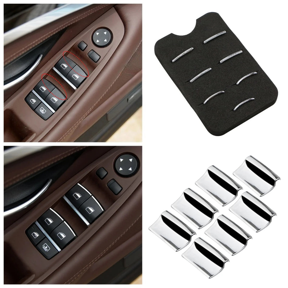 Window Lift Button Trim Set 7 Piece for BMW 5 Series 5GT 2012-2018 ABS Chrome Interior Upgrade