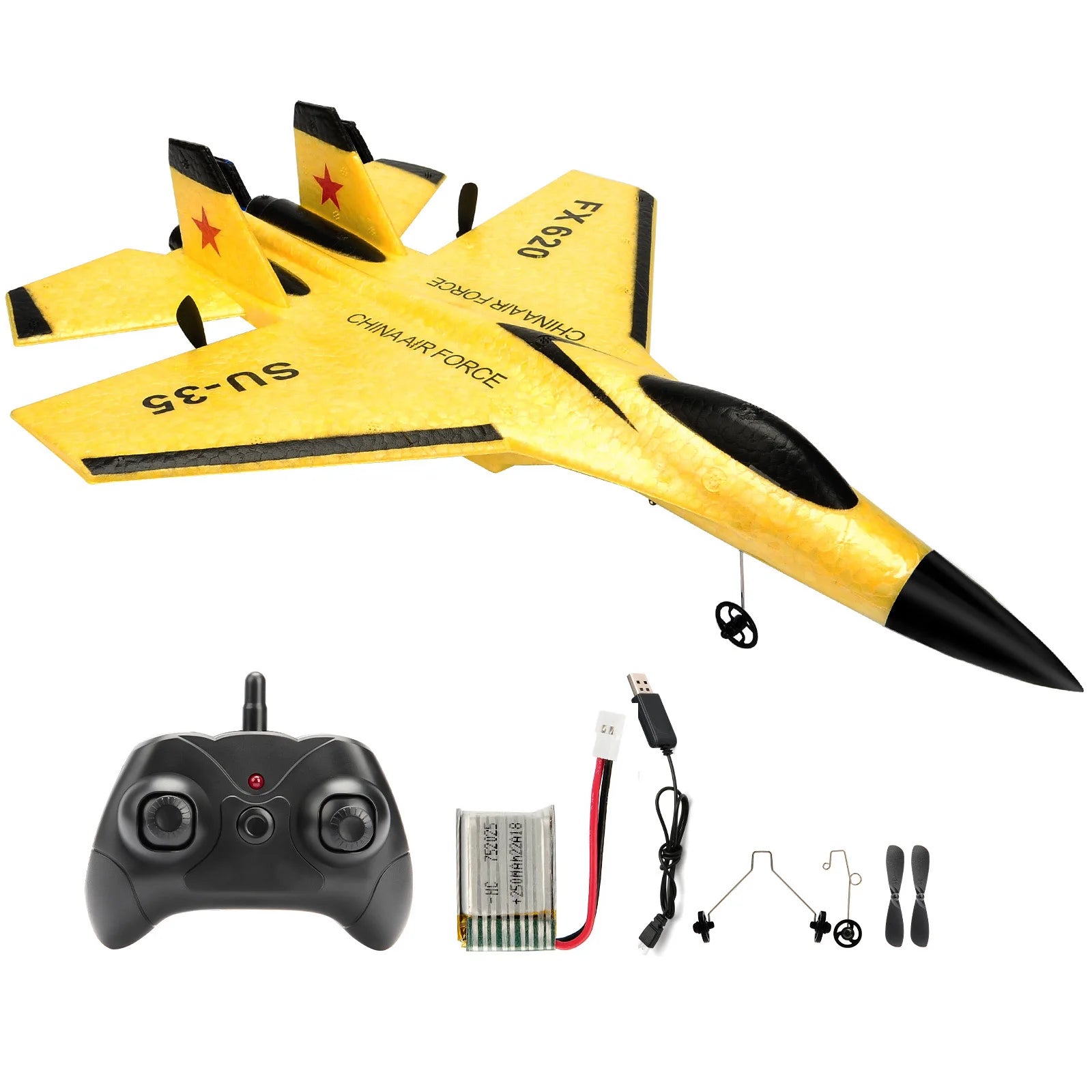 SU35 Remote Control Glider - 2.4G Flying Model Airplane with LED Lights Yellow