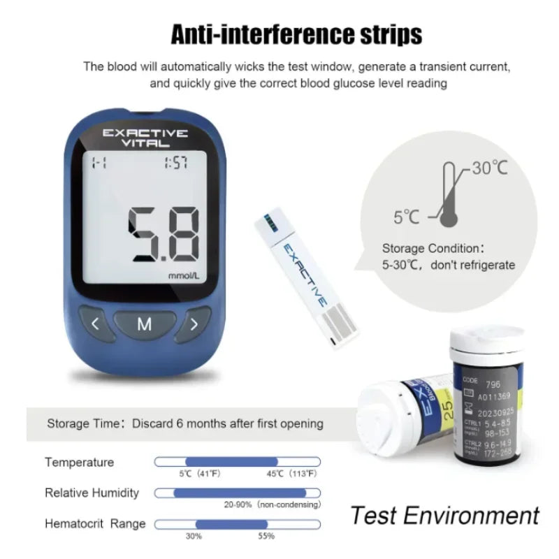 EXACTIVE VITAL Blood Glucose Tester Kit &ndash; Comprehensive Diabetic Monitoring