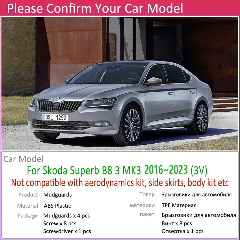 Skoda Superb B8 MK3 2016-2023 Front &amp; Rear Mudflaps - Premium Fender Guards &amp; Splash Protection Accessories