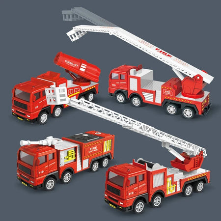 Inertia Fire Truck Toy &ndash; Realistic Pull Back Ladder Action 4 TRUCK