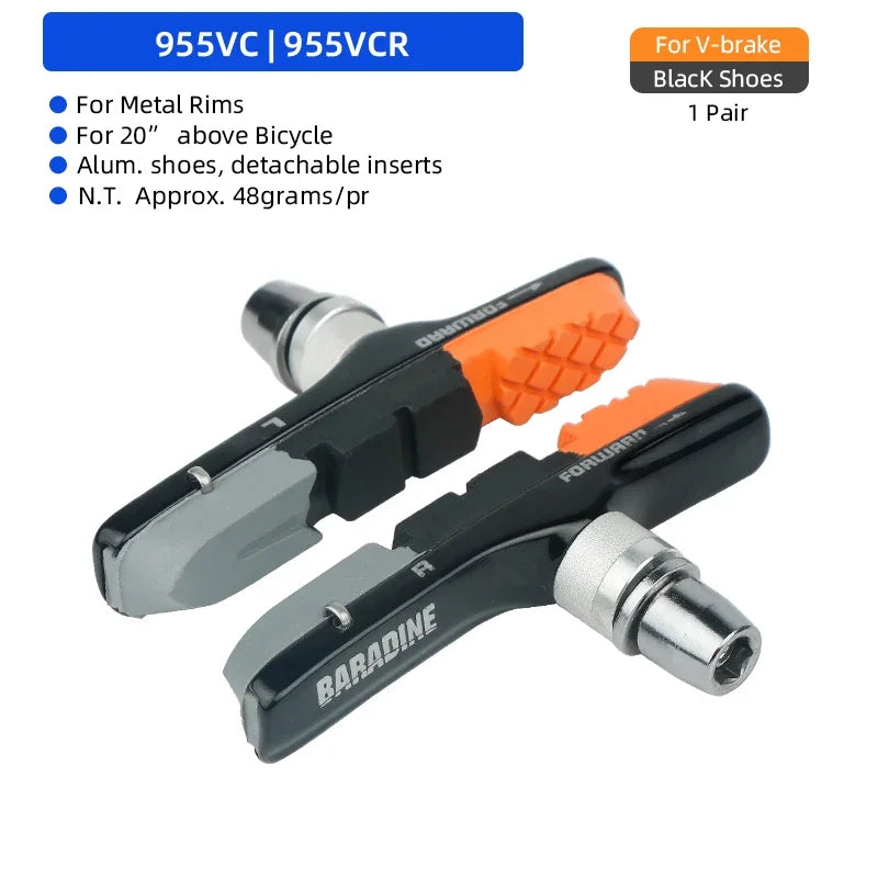 Baradine MTB Bicycle V-Brake Pads &ndash; Detachable Inserts With Three Color Modules 955VC-2 Black / CHINA