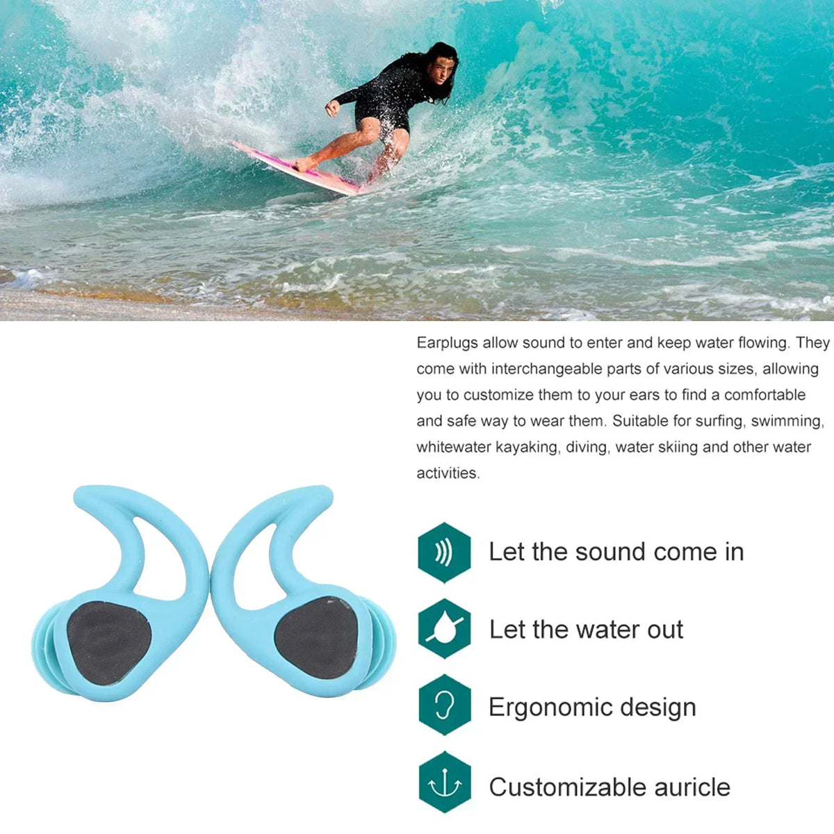 Aqua U Surfer Ear Plugs &ndash; Water-Blocking with Sound Transparency