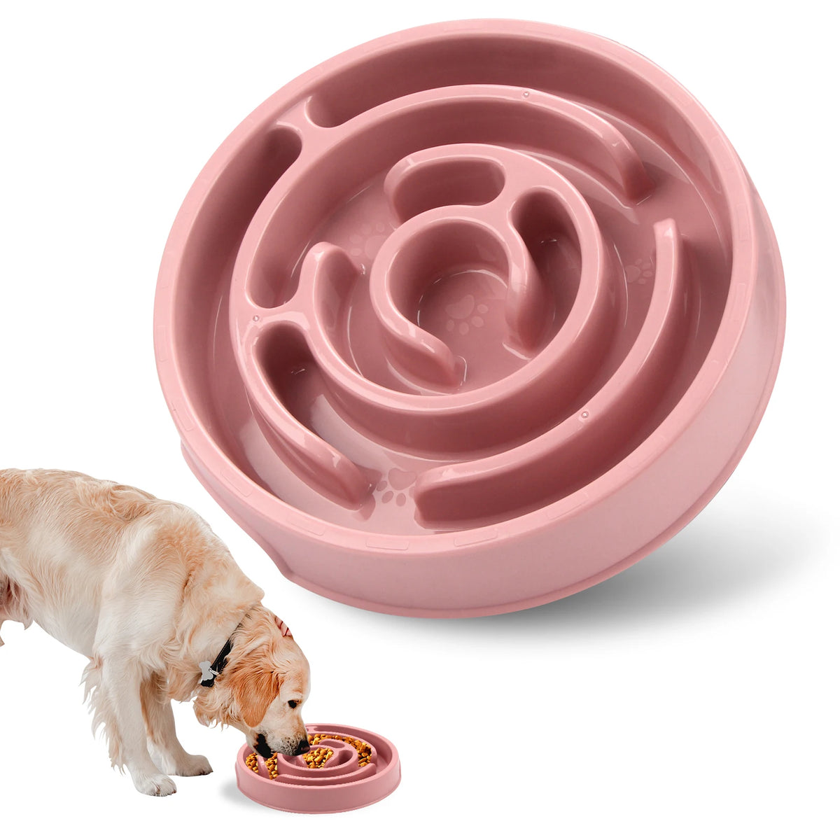 Pet Dog Slow Feeder Bowl &ndash; Anti-Gulping Design for Healthy Eating Macaron Pink