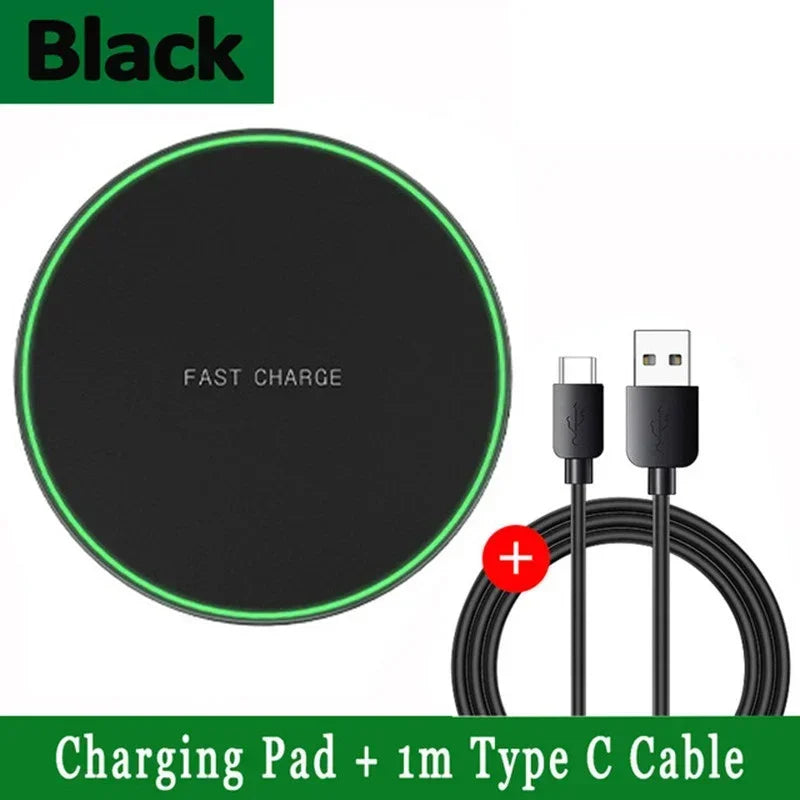 LED Light Wireless Charger Pad &ndash; Fast Wireless Charging Black With Cable