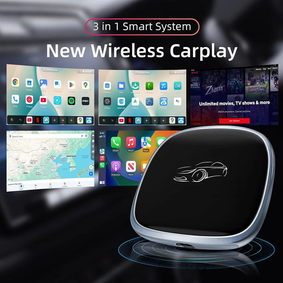 CarPlay AI Box Android 13 Quad-Core, Wireless CarPlay, 4G LTE GPS BT5.3