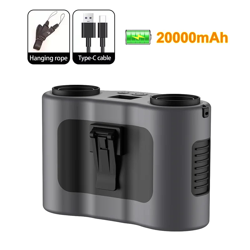 Outdoor Portable Waist Fan 20000mAh &ndash; Built-In Power Bank grey