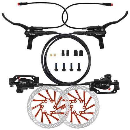 BUCKLOS Hydraulic Disc Brake Set for E-Bikes and Scooters Brakes-Rotor Red