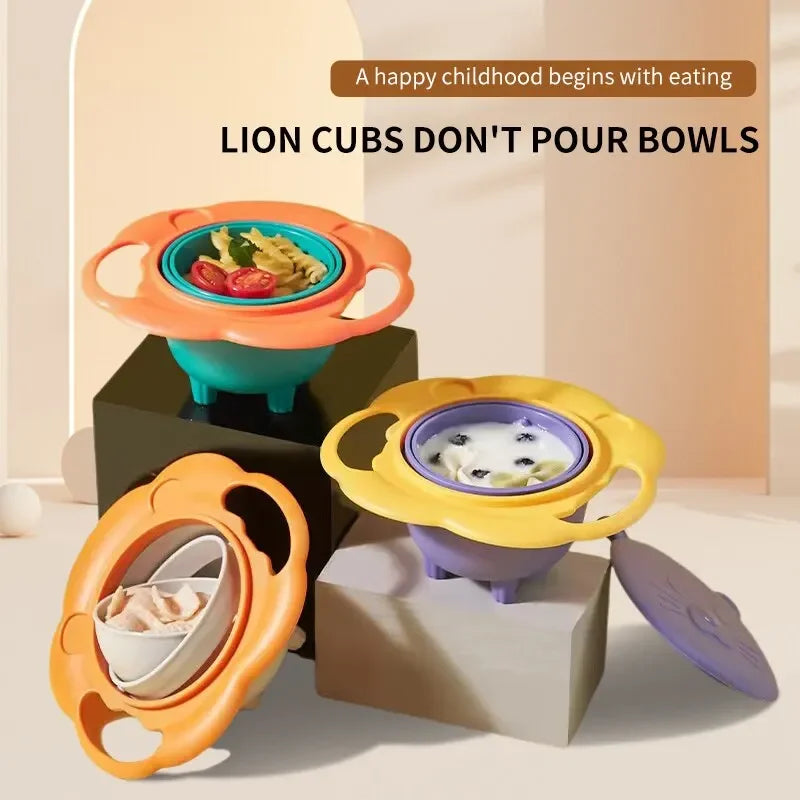 NoEnName_Null 360&deg; Spill-Proof Gyro Bowl for Kids with Cartoon Lion Design