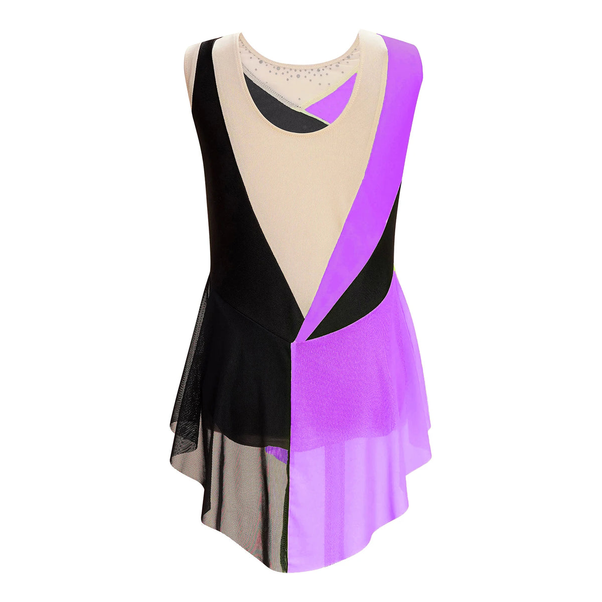 Girls Figure Ice Skating Dress &ndash; Color Block Rhinestone Design