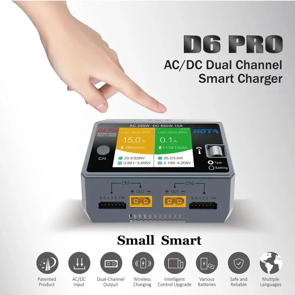 HOTA D6 Pro Black AC 200w DC 2x325w /15a Channel Smart Battery Charger Discharger Lipo Charger For Rc Drone Spare Parts by InterCyprus Trading Ltd