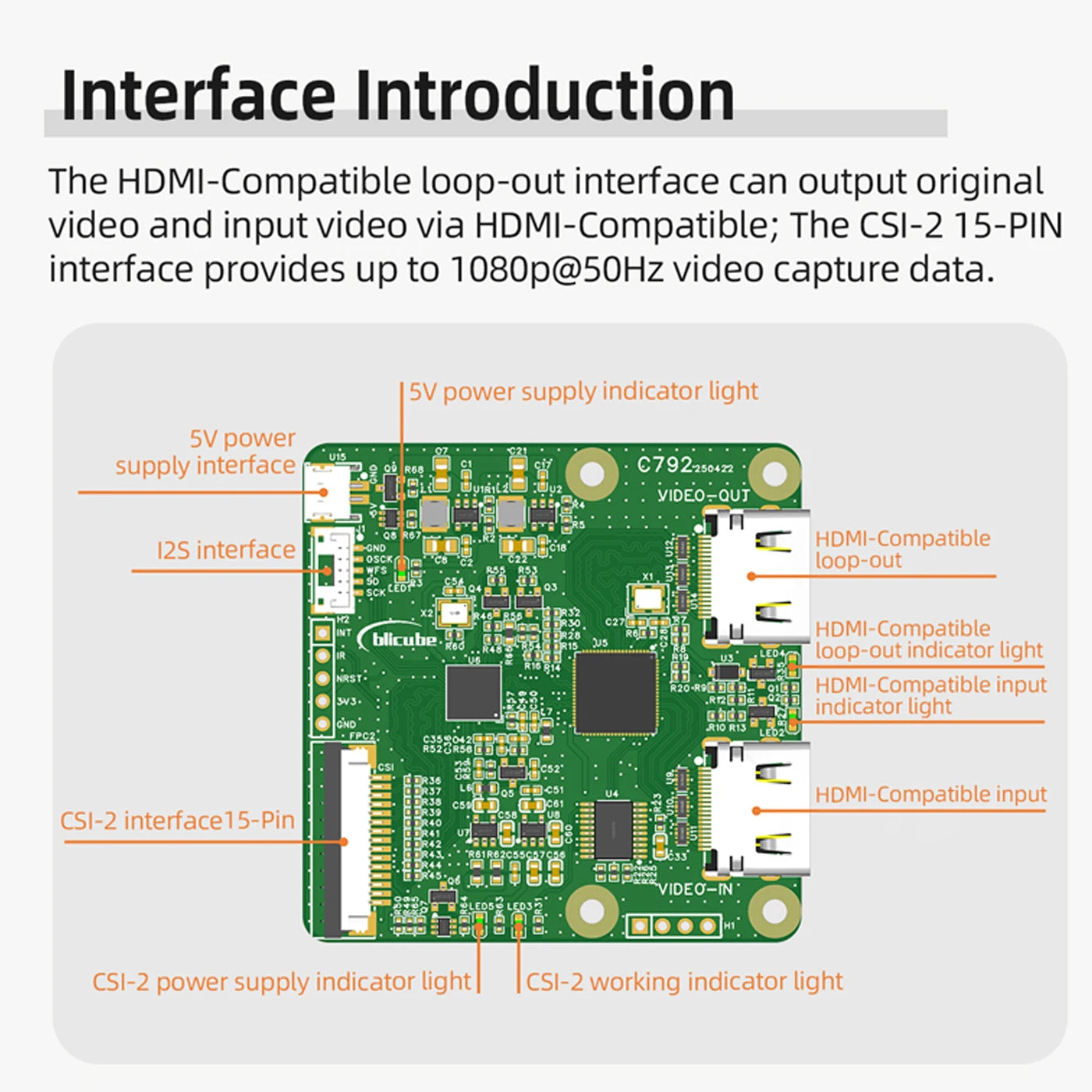 C792 HDMI Compatible to CSI and I2C Bridge Adapter &ndash; 4K at 60Hz Loop Out