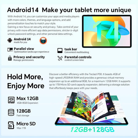 Teclast P30 Tablet Android 14 10.1in 12GB RAM 128GB ROM